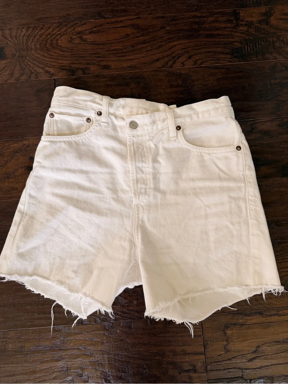 AGOLDE white denim shorts